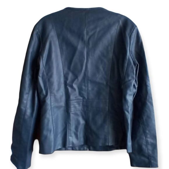Roz Ali Blue Faux Leather Short Jacket - Picture 2 of 2